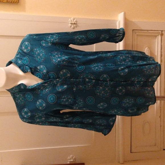 Christopher & Banks Tops - Christopher and Banks turquoise print cotton top Sz XL